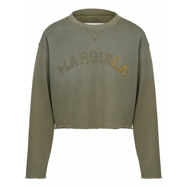 マルタンマルジェラ レディース 編み物\u0026プルオーバー アウター Logo-print cropped sweatshirt Green