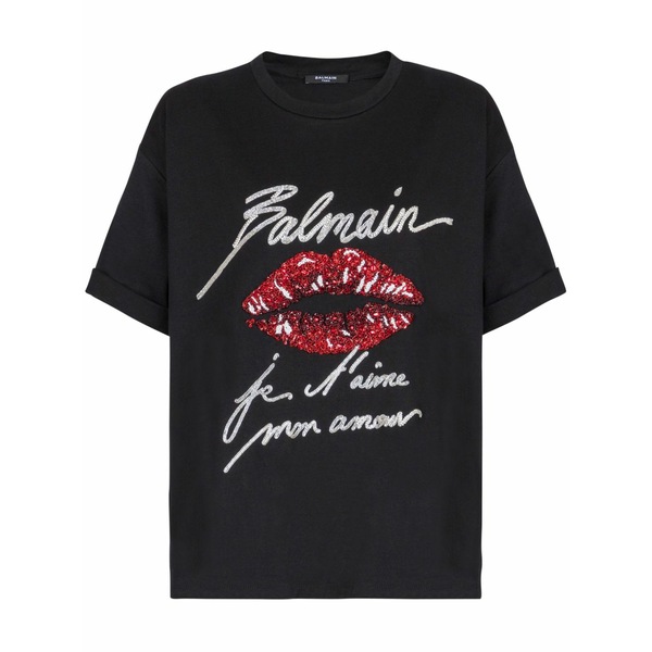 バルマン レディース ティーシャツ トップス Kiss-print short-sleeves t-shirt Black