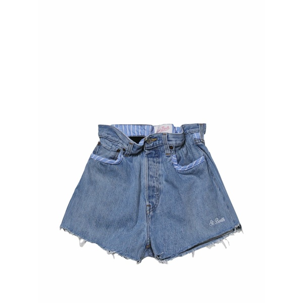 エムシーツーセイントバース レディース 心地好いズボン下 ボトムス Frayed-hem denim shorts Blue