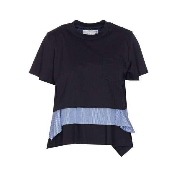 サカイ レディース ティーシャツ トップス Pocket asymmetrical hem t-shirt Blue