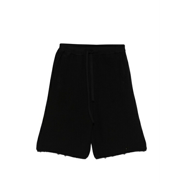 ラネウス メンズ カジュアルパンツ ボトムス Drawstring raw-edge shorts Black｜asty