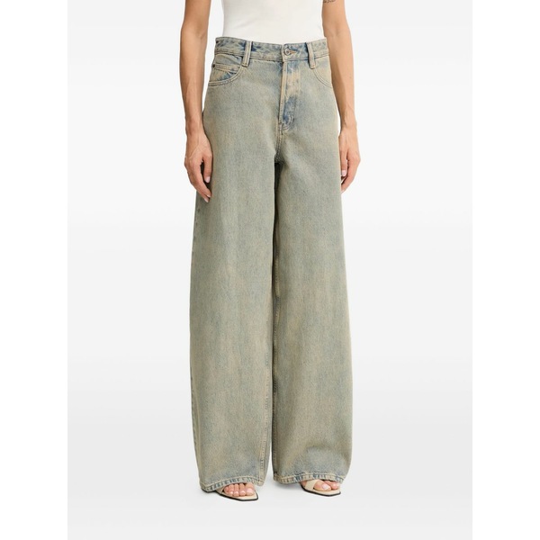 為損ない シックスティ レディース ジーンズズボン下 ボトムス Wide-leg button-fly denim jeans Blue