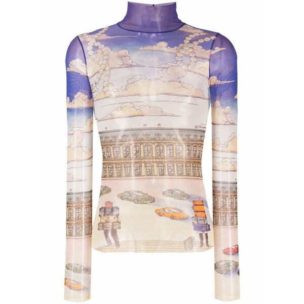 カサブランカ メンズ 編み物\u0026ティーシャツ アウター Illustration-print top Blue