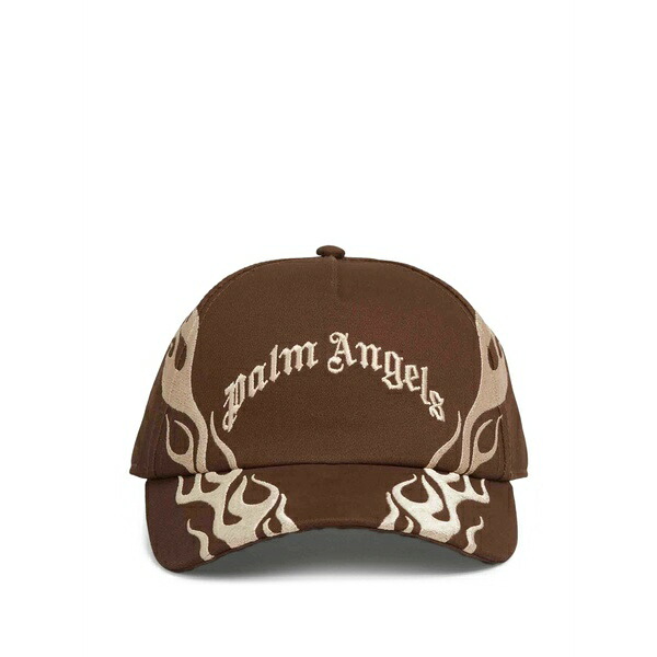 パーム・エンジェルス メンズ かぶり笠 付属品 Flame-embroidered baseball cap Brown