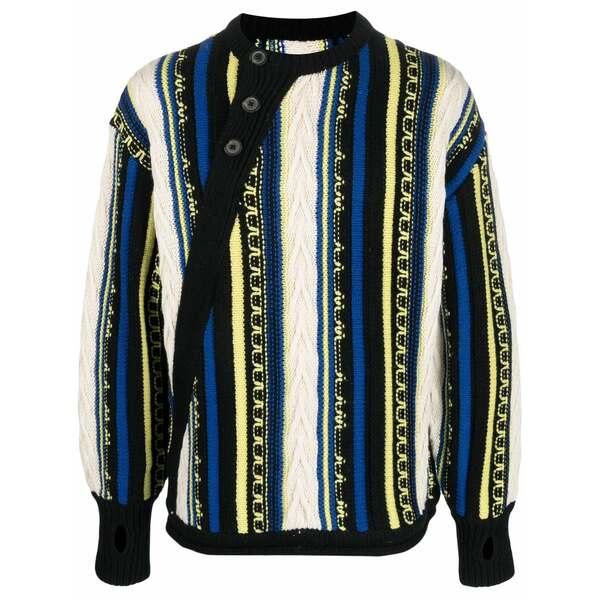 アーダーエラー メンズ ジレー アウター Frema striped-knit buttoned jumper Black