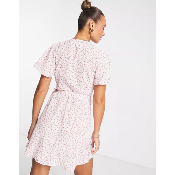 ヴィラ レディース ワンピース トップス Vila Wrap Mini Dress In Ditsy Pink Print Ditsy 日本人気超絶の