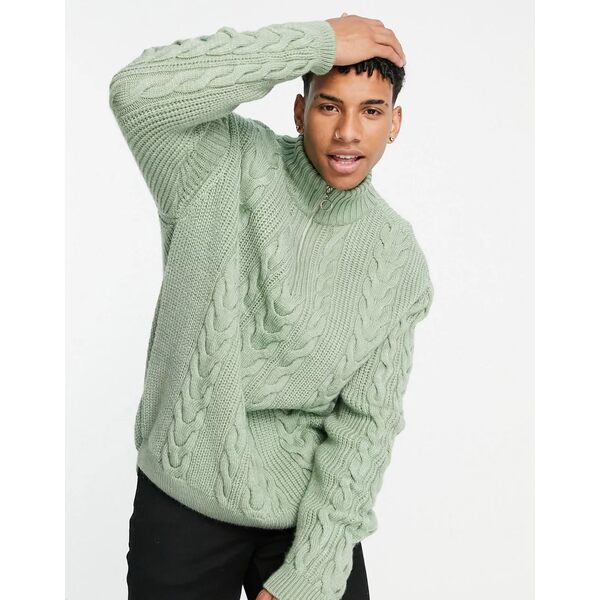 2544円 新品即決 エイソス メンズ ニットセーター アウター ASOS DESIGN cable knit half zip sweater in  green GREEN
