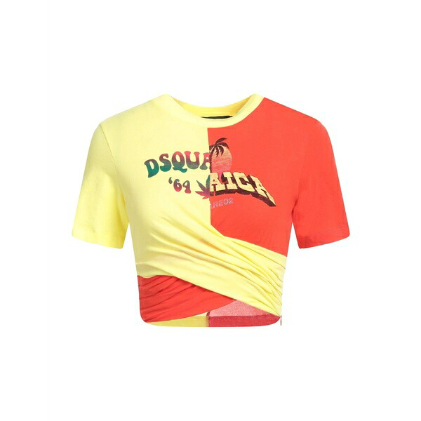 【送料無料】 ディースクエアード レディース カットソー トップス T-shirts Yellow|asty