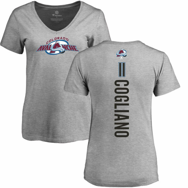 再再販！ ファナティクス レディース Tシャツ トップス Colorado Avalanche Fanatics Branded Women´s  Personalized Playmaker Slim Fit VNeck TShirt Heather Gray 再再販|レディースファッション