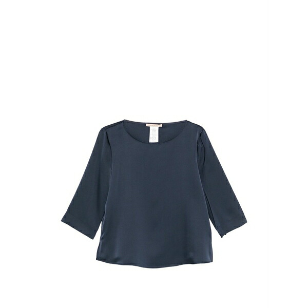 ペニーブラック レディース シャツ トップス Satin-finish three-quarter sleeve blouse Blue|asty