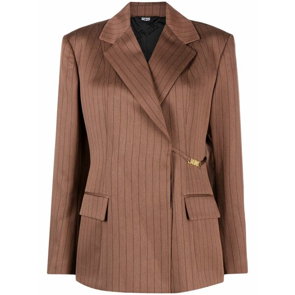 ジーシーディーエス レディース ジャケット&ブルゾン アウター Pinstripe-pattern notched-lapels blazer Brown|asty