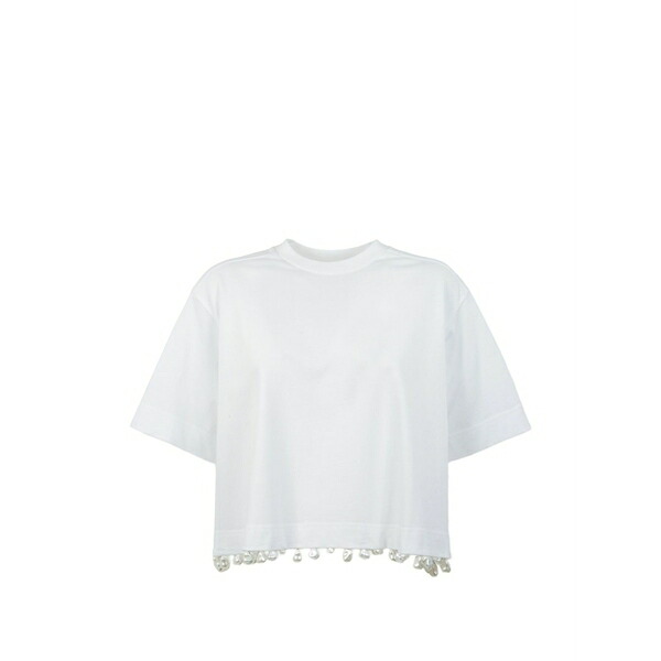 スポーツマックス レディース Tシャツ トップス Faux-pearl embellished t-shirt White|asty