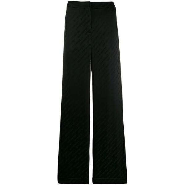 オフホワイト レディース カジュアルパンツ ボトムス Logo jacquard trousers Black|asty