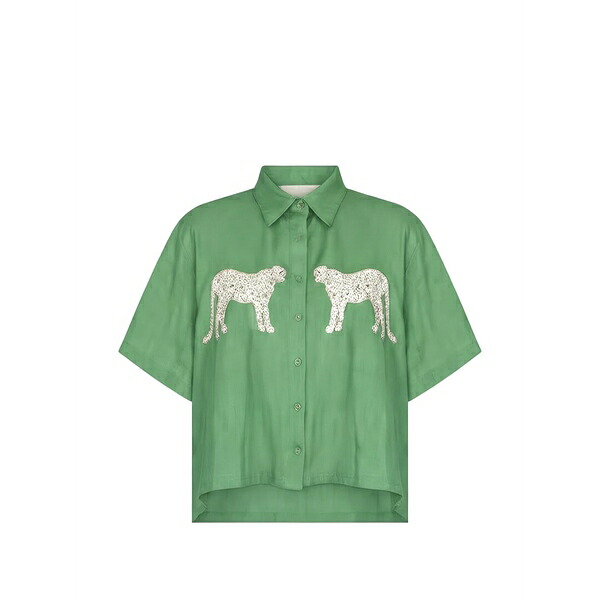 キャロリーナケー レディース シャツ トップス Leopard-embroidered shirt Green｜asty