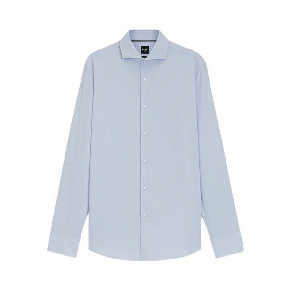 ボス メンズ シャツ トップス Pointed-collar cotton shirt Blue|asty