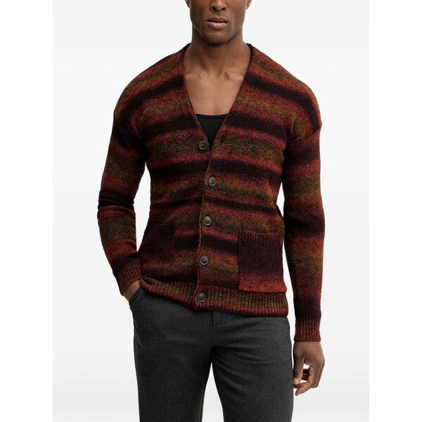 ベネトン  メンズ ジレー アウター Striped button cardigan Red