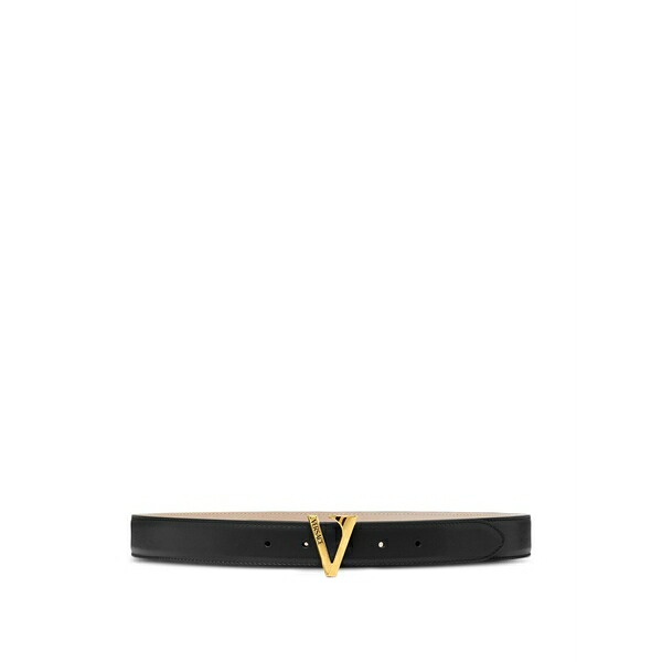 ヴェルサーチ レディース 三尺帯 添え物 V-buckle leather belt Black