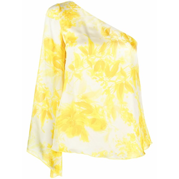 リュージョー レディース シャツ トップス One-sleeve floral-print blouse Yellow|asty