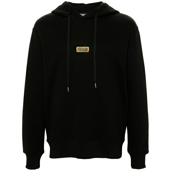 ベルサーチ メンズ パーカー・スウェットシャツ アウター Logo-plaque cotton hoodie Black