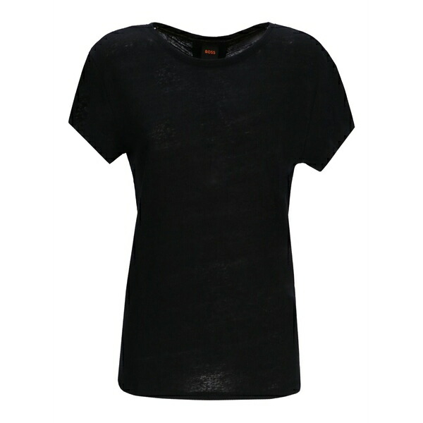 ボス レディース Tシャツ トップス Linen t-shirt Black｜asty