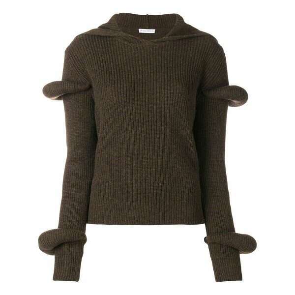 J.W.アンダーソン レディース 編み物\u0026スウェーター アウター Ribbed hooded jumper Green レディースファッション-ニット・セーター-セーター