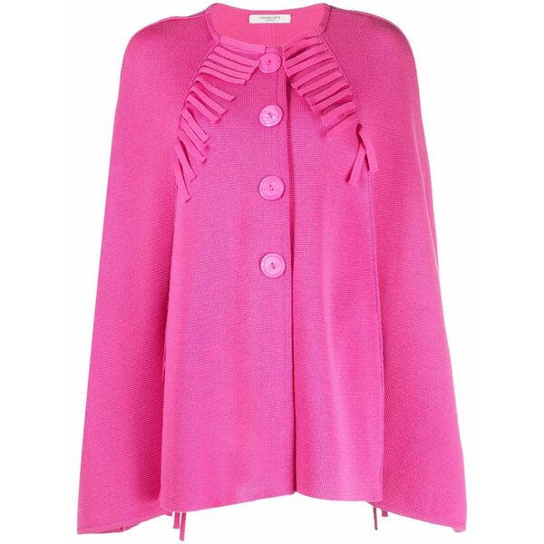 シャルロット レディース 編み物\u0026プルオーバー アウター Fringed long-sleeve knit top Pink