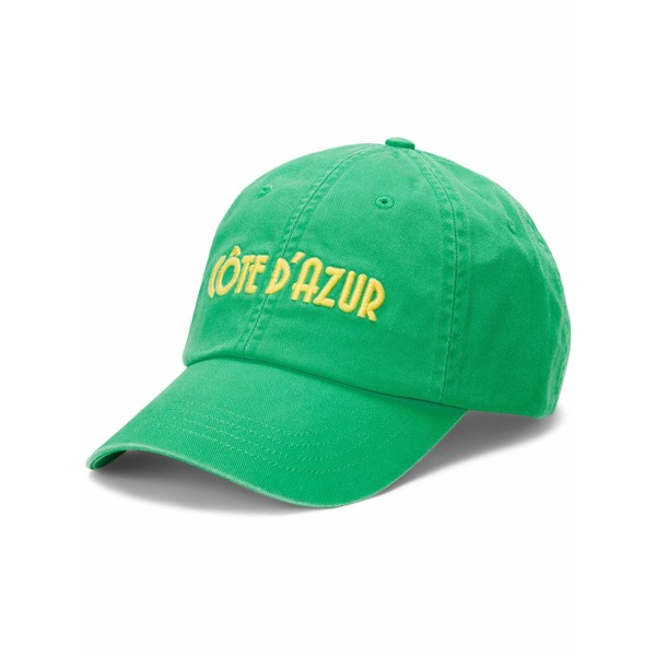 ラルフローレン メンズ かぶり笠 付属品 Slogan-embroidered cotton baseball cap Green