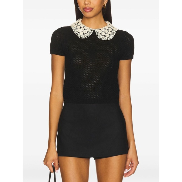 アリス アンド オリビア レディース プルオーバー トップス Crochet-collar short-sleeve top Black
