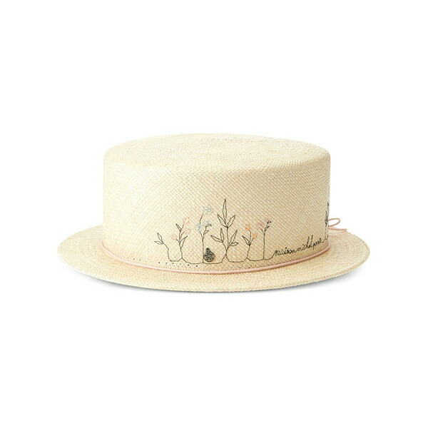 メゾンミッシェル  レディース かぶり笠 添え物 Auguste straw boater hat Neutrals