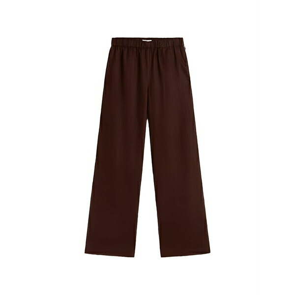 エコアルフ レディース 心地よいズボン下 ボトムス Wide-leg elasticated-waistband trousers Brown
