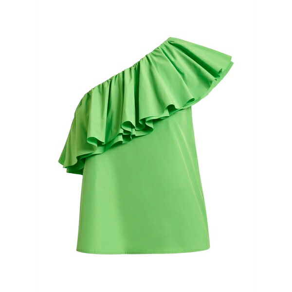 エッセンシャルアントワープ レディース プルオーバー トップス Ruffled-detail asymmetric-neck blouse Green