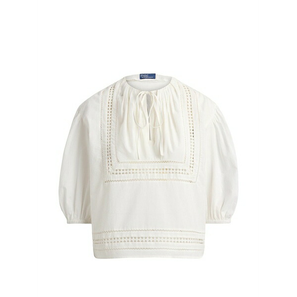 ラルフローレン レディース プルオーバー トップス Tie-neck cotton blouse White