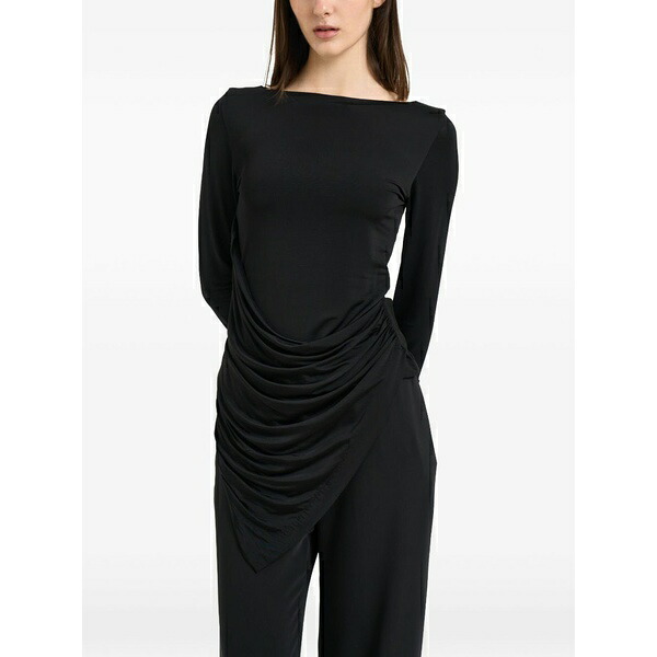 イロ レディース ティーシャツ トップス Draped asymmetric top Black