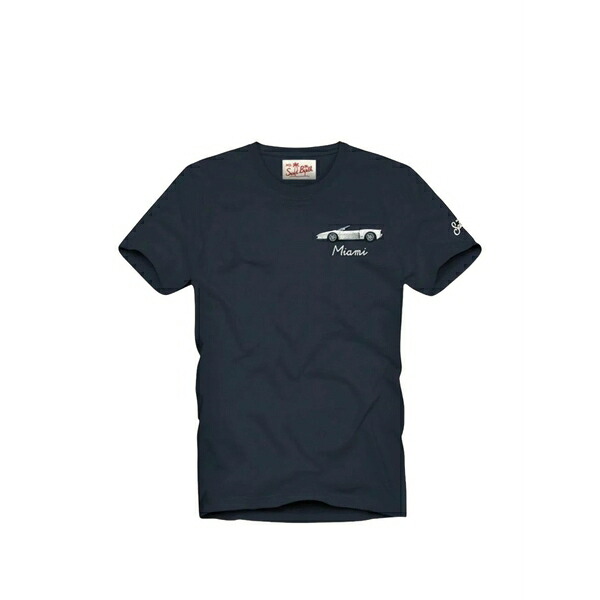 エムシーツーセイントバース メンズ ティーシャツ トップス Portofino car-embroidered t-shirt Blue