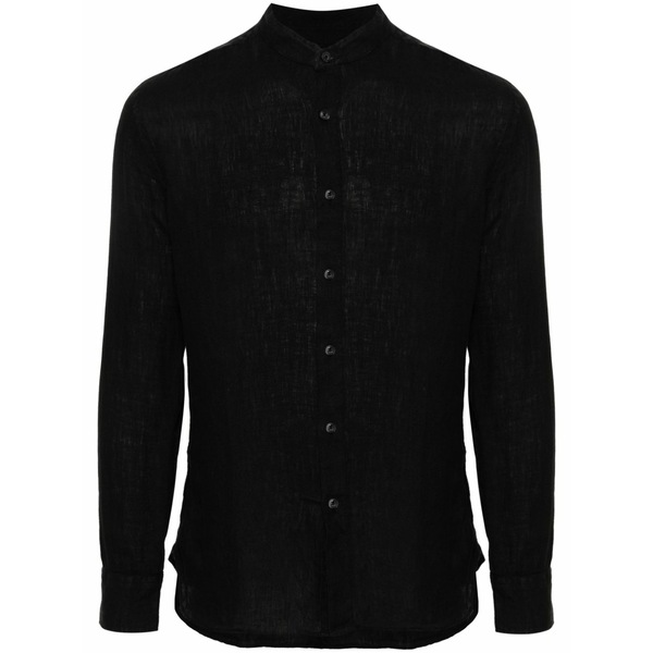 １２０％リノ メンズ ティーシャツ トップス Band-collar linen shirt Black