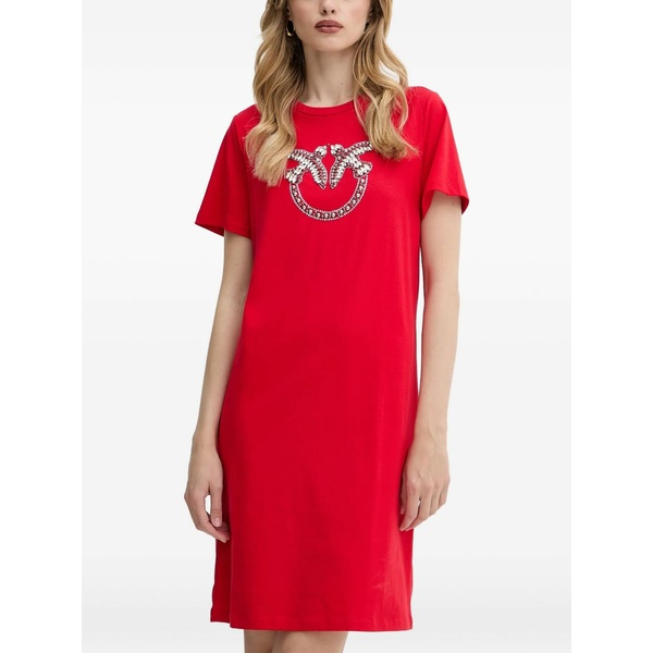 ピンコ レディース 衣裳 トップス Logo-embellished mini t-shirt dress Red