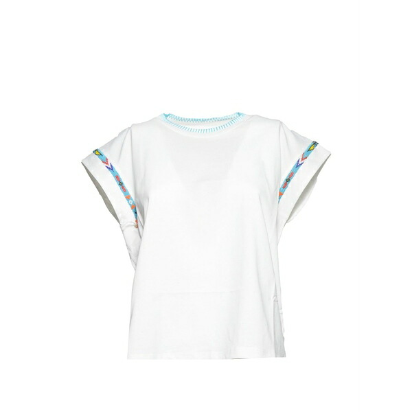 向こう正面 表どおり 8 レディース ティーシャツ トップス Bead-embellished whipstitch-trim t-shirt White