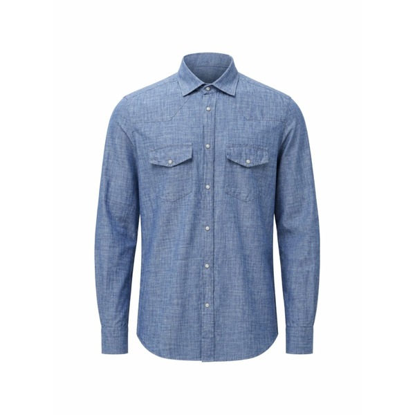 イレブンティ メンズ ティーシャツ トップス Western-style press-stud shirt Blue