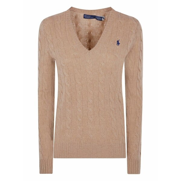 ラルフローレン レディース 編み物\u0026プルオーバー アウター Cable-knit v-neck sweater Neutrals
