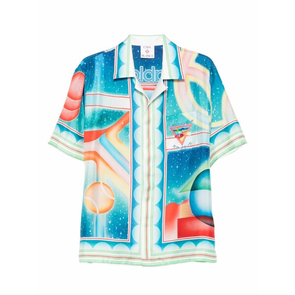 カサブランカ メンズ プルオーバー トップス Galaxy court geometric-print silk shirt Blue