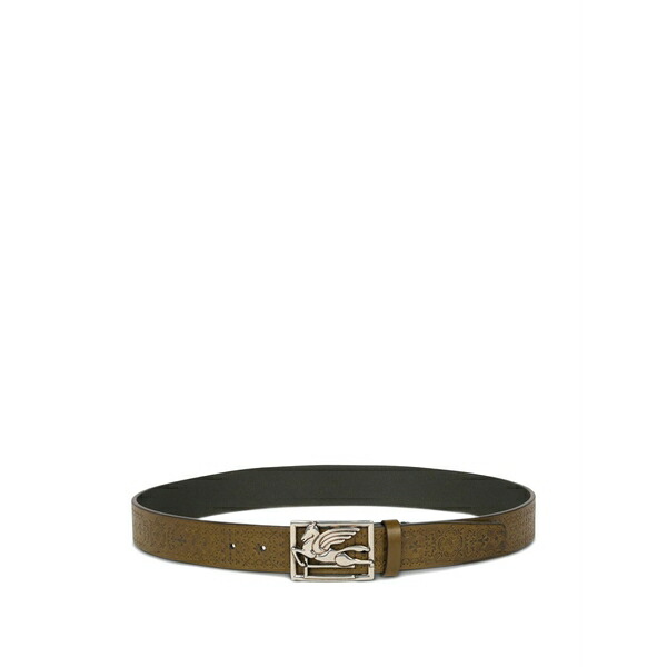 エトロ メンズ 三尺帯 付属物 Etched-embellishment pegaso-buckle leather belt Brown
