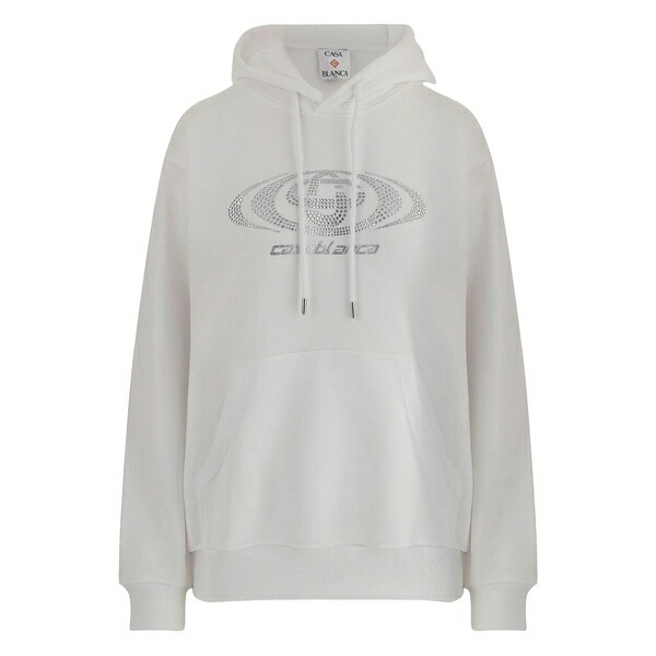 カサブランカ レディース パーカー・スウェットシャツ アウター Rhinestone-embellished hoodie White
