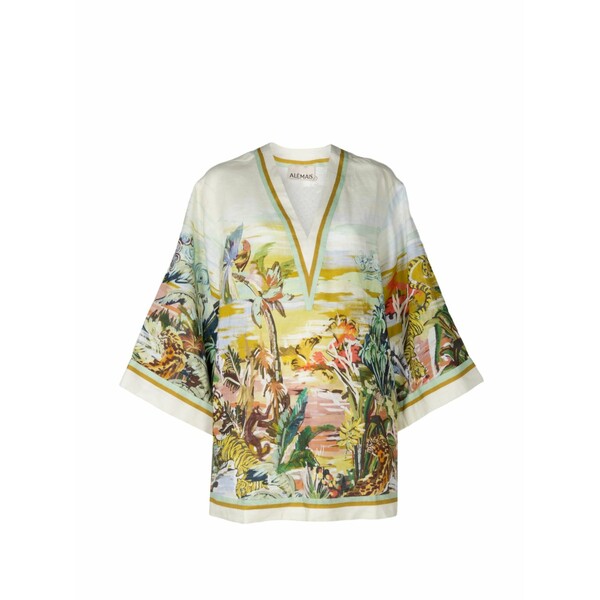 アレメ レディース ワンピース トップス Jungle boogie v-neck printed mini dress Neutrals｜asty