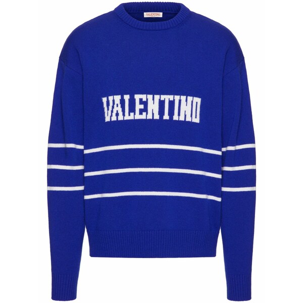 ヴァレンティノ ガラヴァーニ メンズ 編み物\u0026スウェーター アウター Logo-intarsia crew-neck jumper Blue