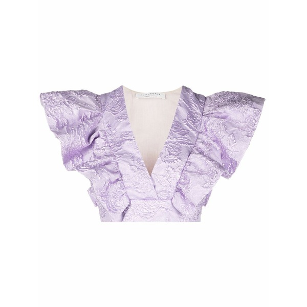 フィロソフィーデロレンゾセラフィーニ レディース シャツ トップス Floral-jacquard ruffled crop top Purple｜asty
