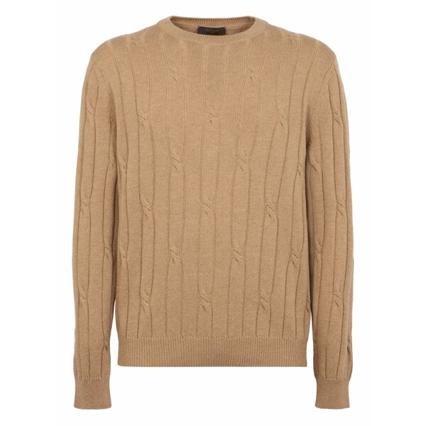 スローウエア メンズ ニット&セーター アウター Cable-knit cotton sweater Brown｜asty 59,880円