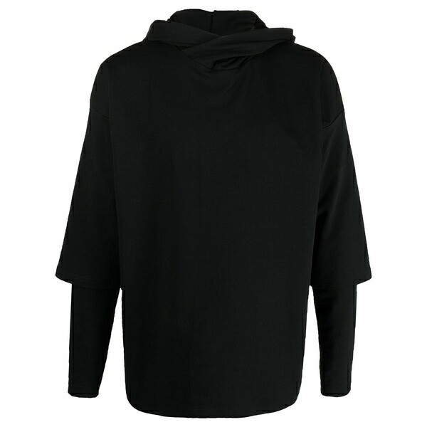アルケミー メンズ パーカー・スウェットシャツ アウター Layered drop-shoulder hoodie Black|asty
