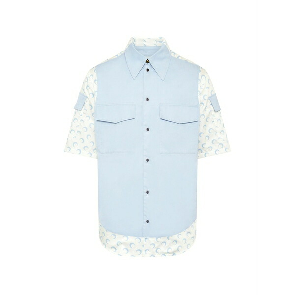 マリーン セル メンズ シャツ トップス Contrasted moon short sleeve shirt Blue｜asty