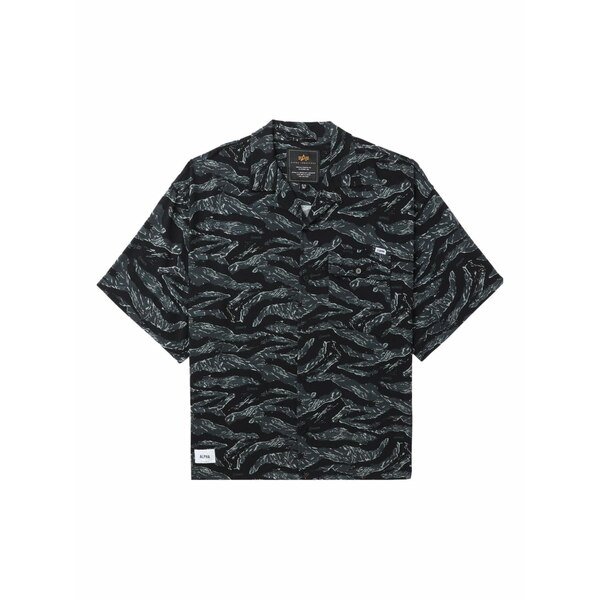 アルファインダストリーズ メンズ シャツ トップス Graphic-pattern short-sleeve shirt Black