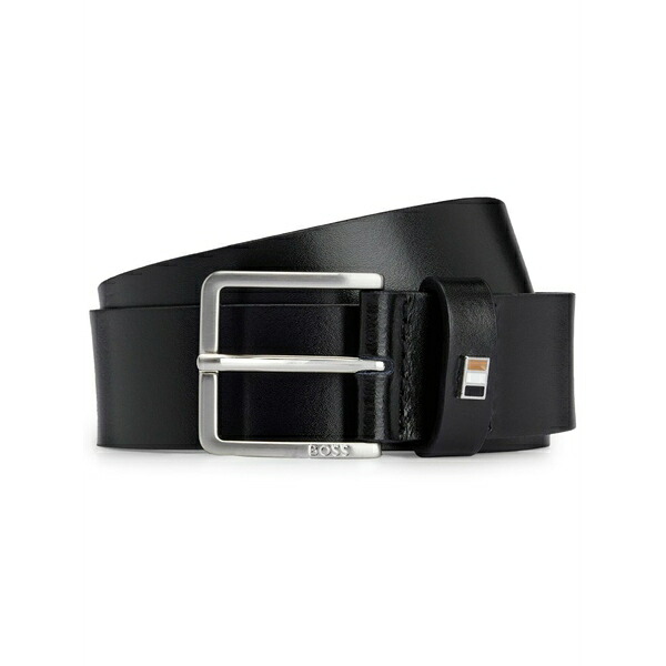 元締め メンズ 胴締め 付属品 Logo-plaque leather belt Black